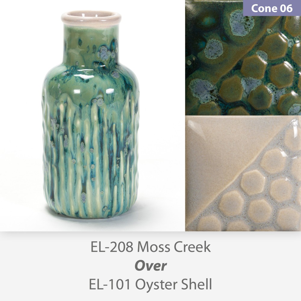 Moss Creek EL208 over Oyster Shell EL101 Glaze Combination